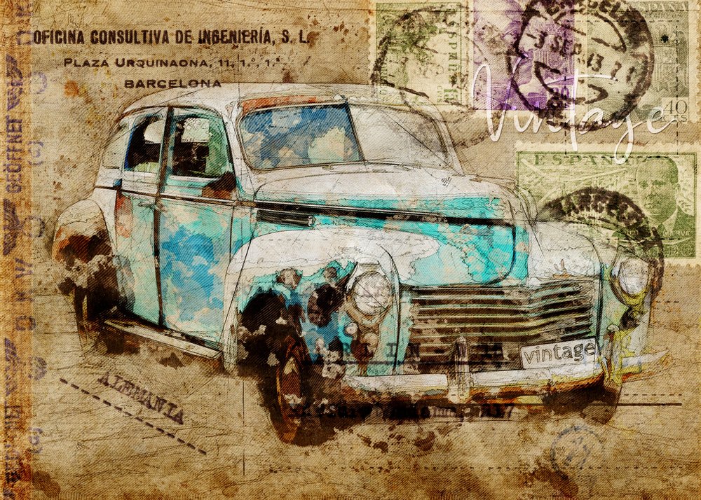 Coche de viaje clásico de Lembayung senja studio [Vintage Poster]