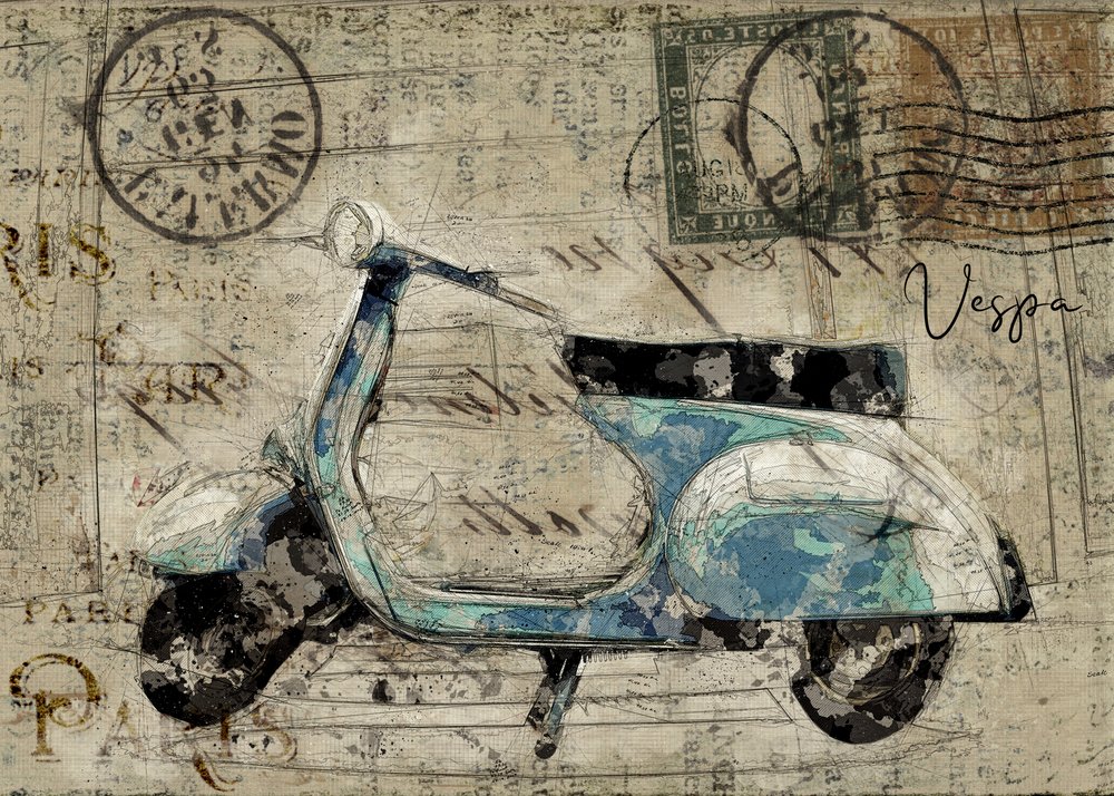 Postal vintage de una Vespa de Lembayung senja studio [Vintage Poster]