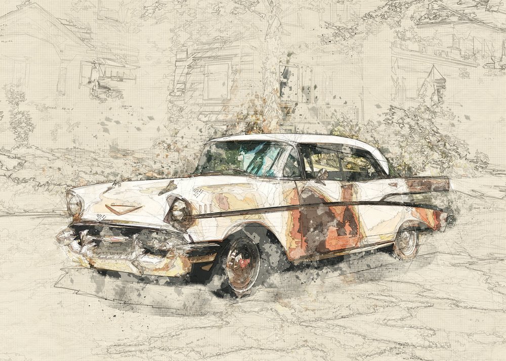 Coche clásico desgastado por el paso del tiempo de Lembayung senja studio [Vintage Poster]