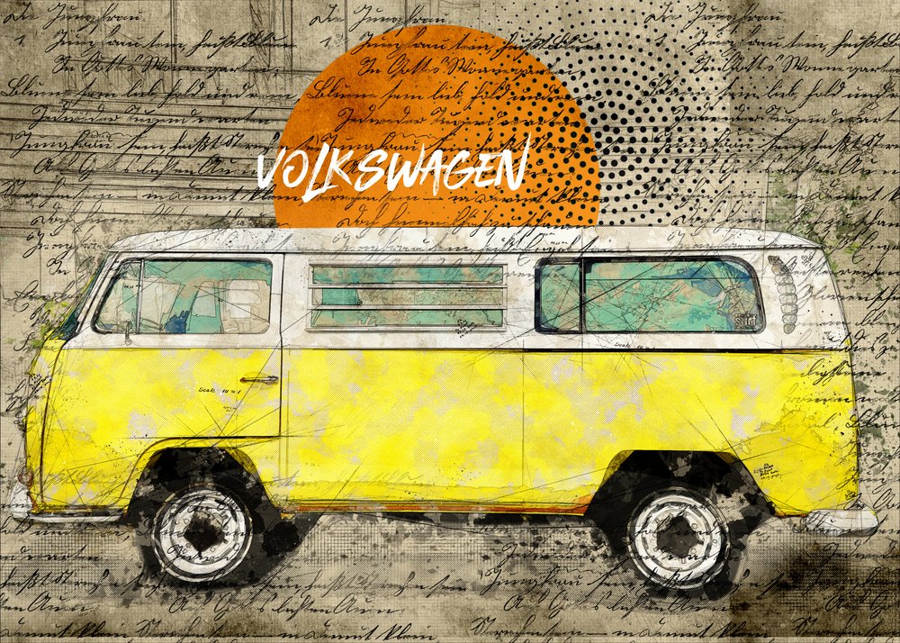 Furgoneta vintage amarilla de Lembayung senja studio [Vintage Poster]