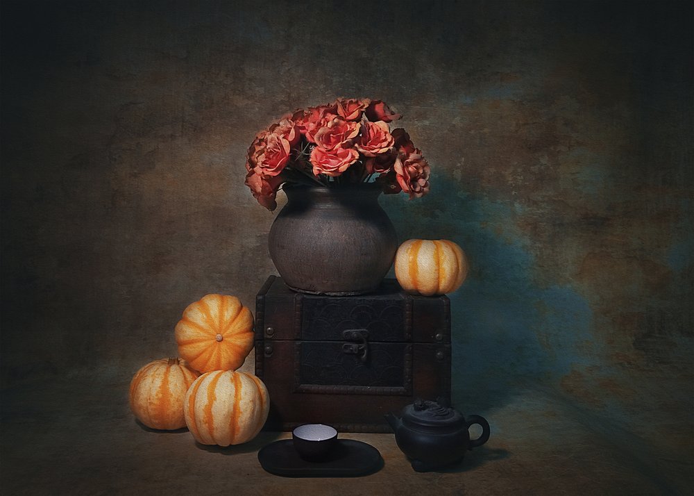 Naturaleza muerta con rosas de otoño de Liu Xing