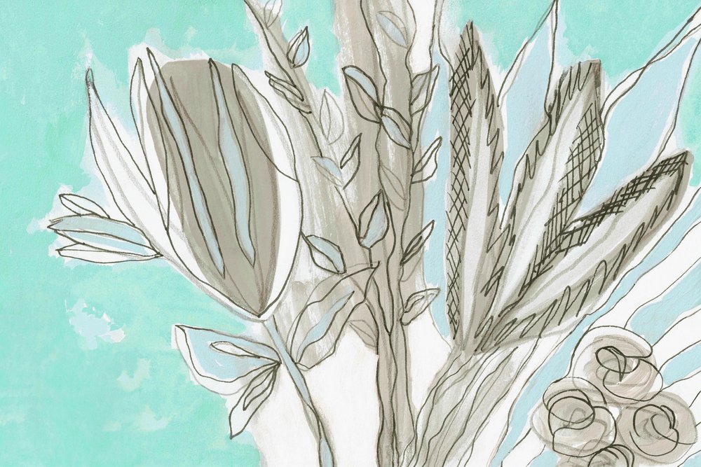 Elementos botánicos modernos en color verde azulado de Lori Ann Folz