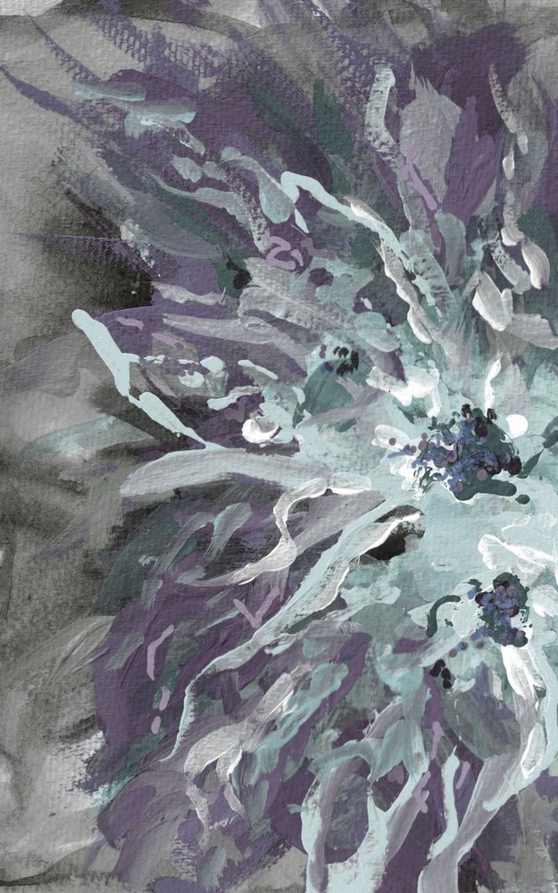 Abstracto floral morado y verde azulado de Lori Ann Folz