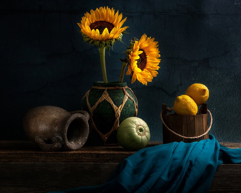 Girasoles y limones rústicos de Louie Luo