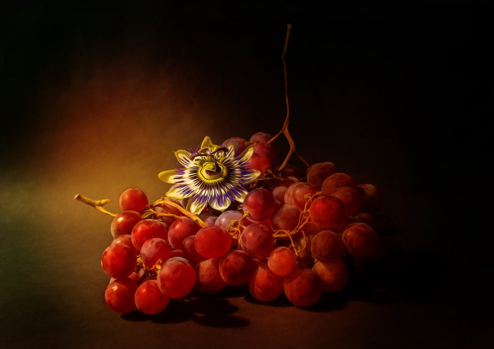 Uvas exuberantes y flor de la pasión de Ludmila Shumilova