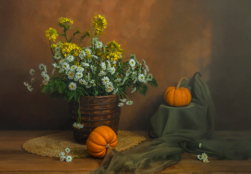Flores de otoño y calabazas de Lydia Jacobs