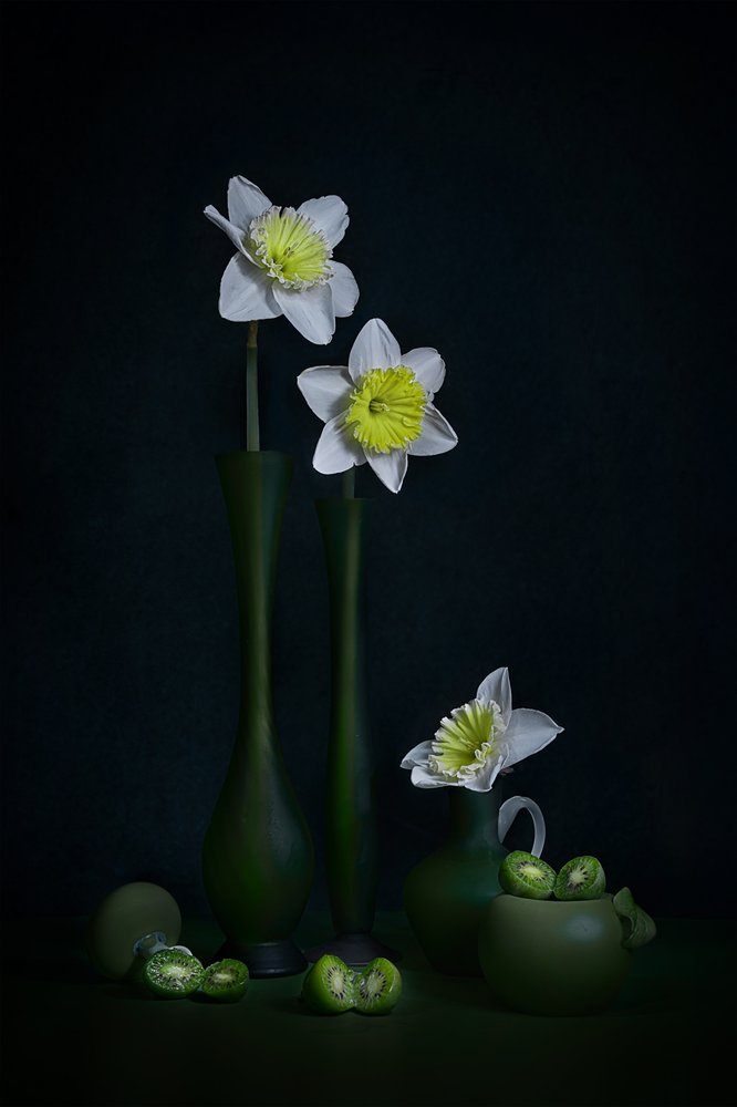 Naturaleza muerta con narcisos verdes de Lydia Jacobs