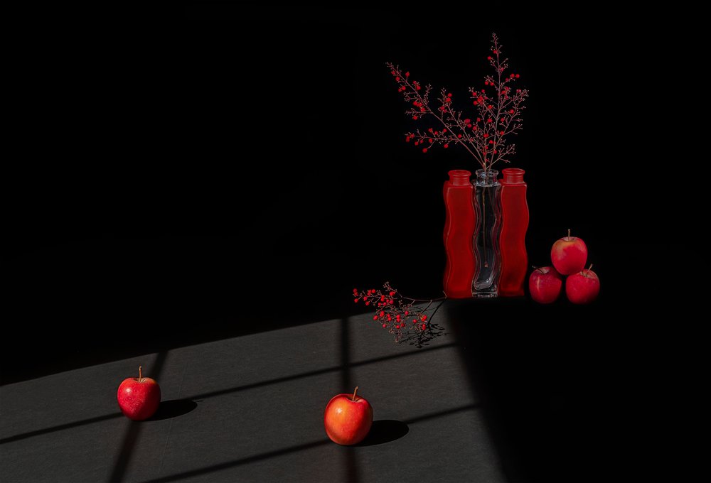 Naturaleza muerta en rojo dramático de Lydia Jacobs