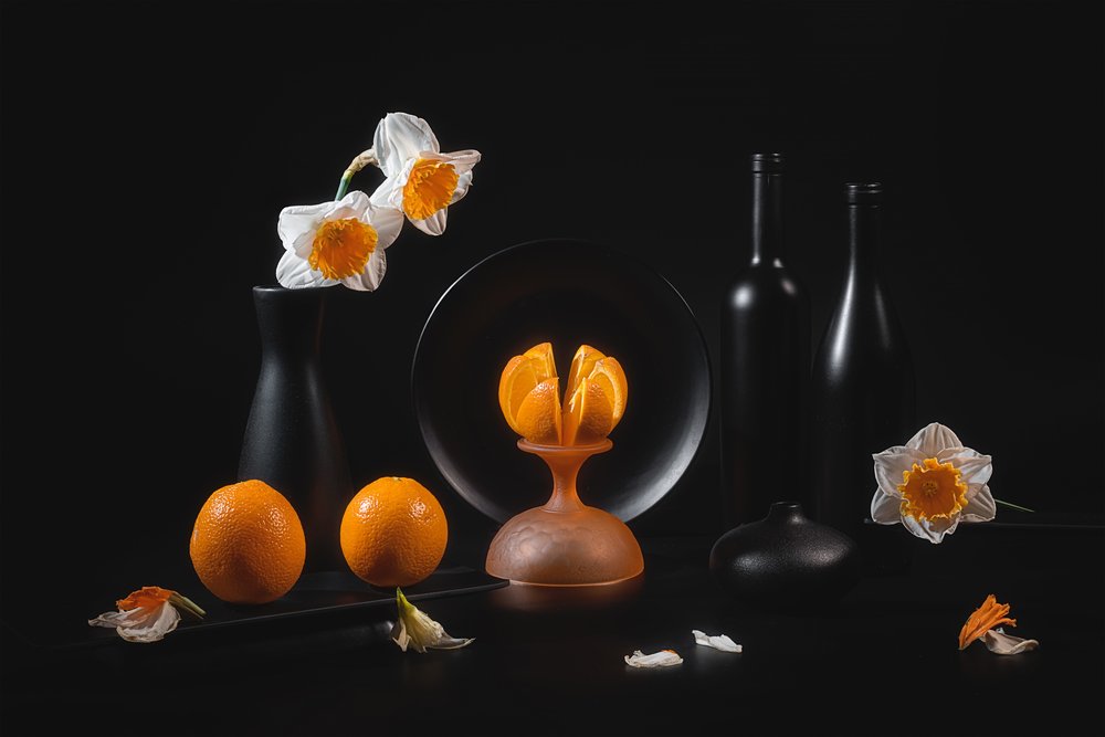 Elegante naturaleza muerta con cítricos de Lydia Jacobs