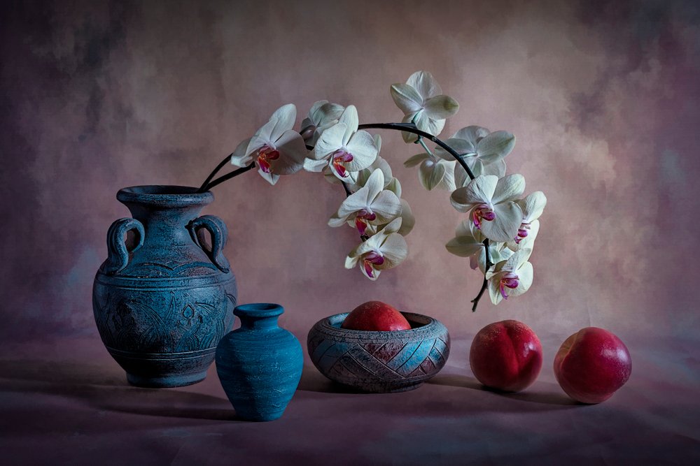 Elegante naturaleza muerta con orquídeas de Lydia Jacobs