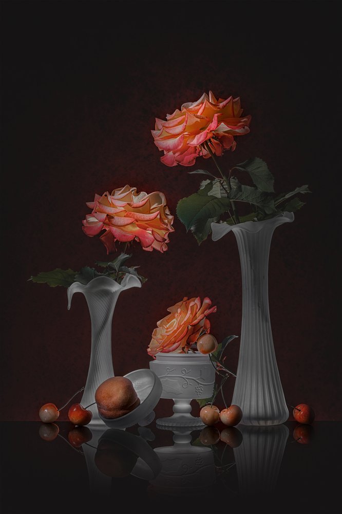 Elegante bodegón de rosas de Lydia Jacobs
