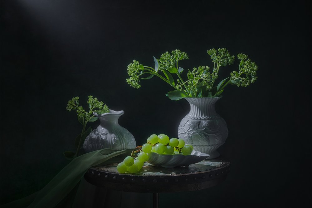 Naturaleza muerta con uvas verdes de Lydia Jacobs