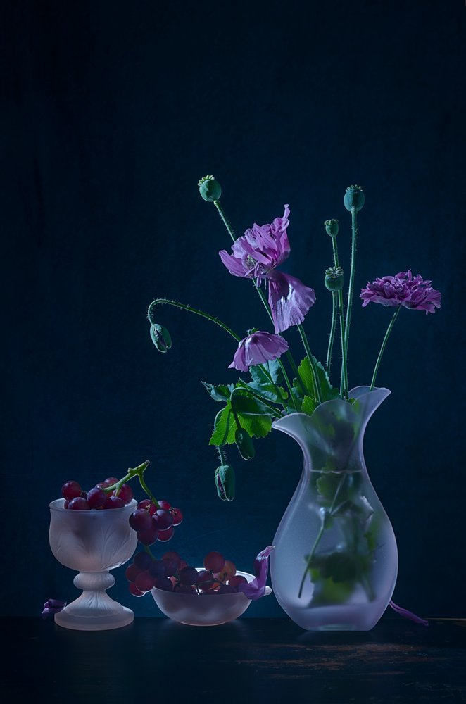 Amapolas melancólicas y fruta de Lydia Jacobs