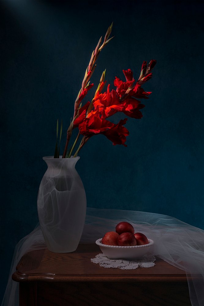 Naturaleza muerta con gladiolos rojos de Lydia Jacobs