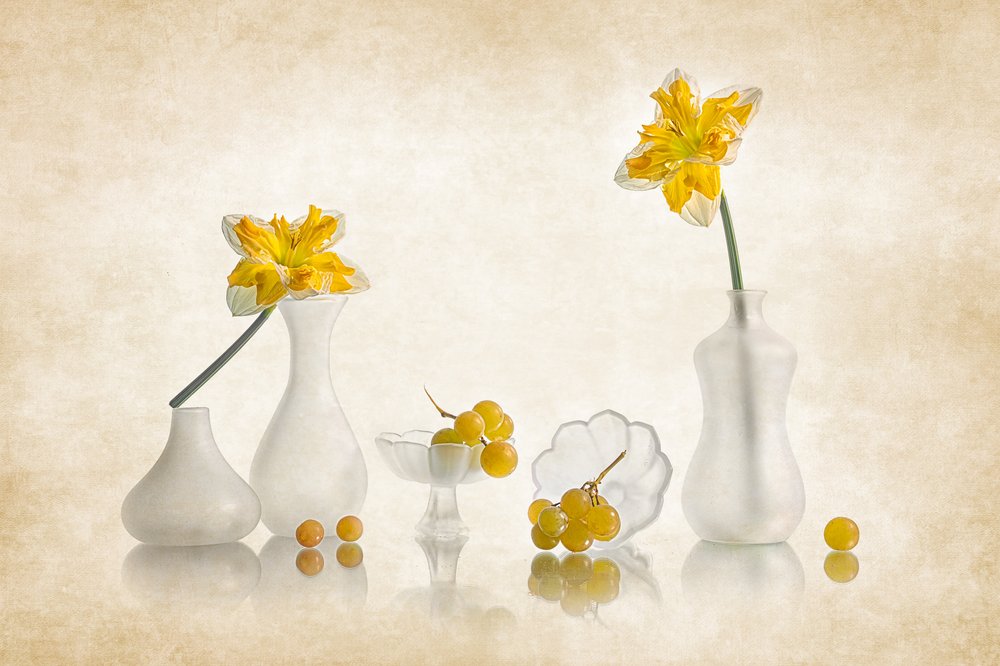 Narcisos amarillos y uvas de Lydia Jacobs