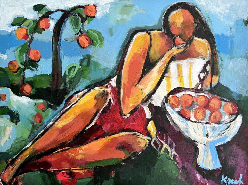 Mujer recostada de color albaricoque de Magdalena  Krzak
