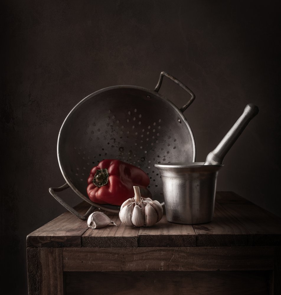 Naturaleza muerta en una cocina rústica de Margareth Perfoncio