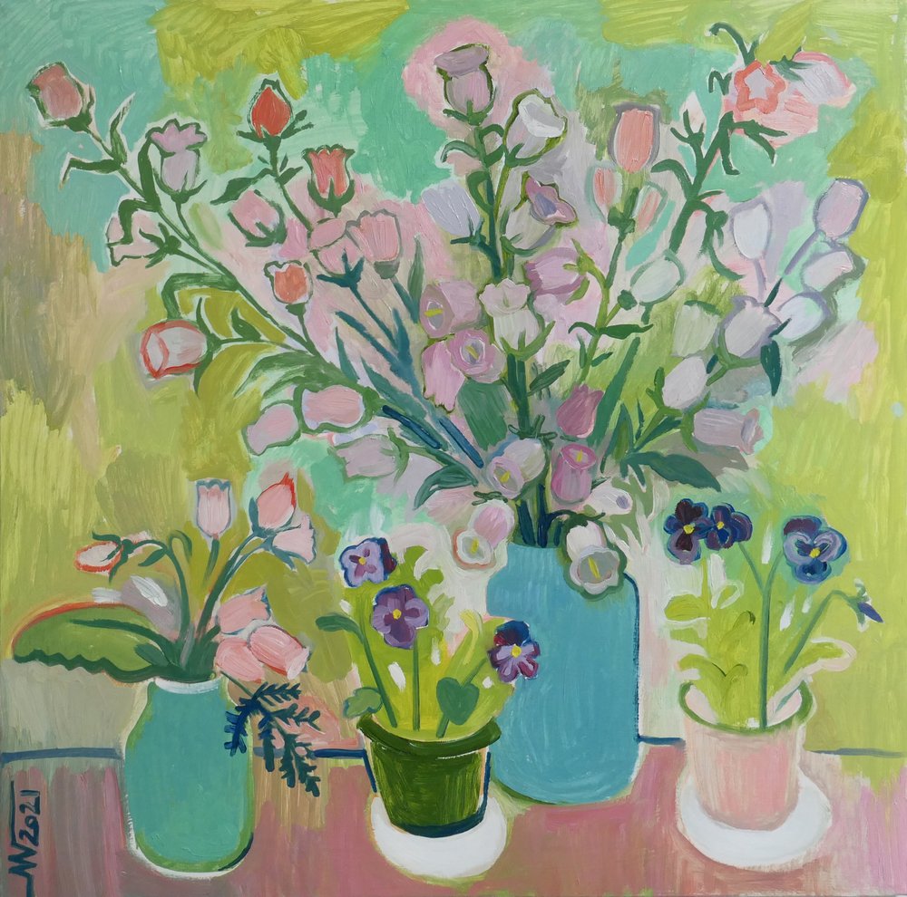 Naturaleza muerta llena de flores de colores de Marina Gorkaeva