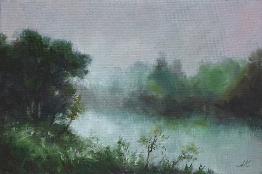 Paisaje fluvial brumoso de Marina Kozyr