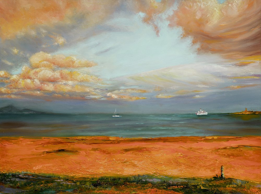 Paisaje marino con cielo naranja de Marina Kozyr