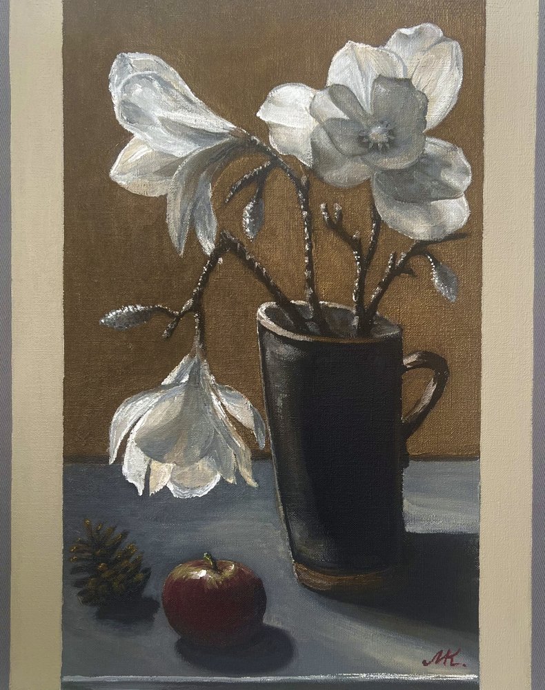 Naturaleza muerta rústica con magnolias de Marina Kozyr