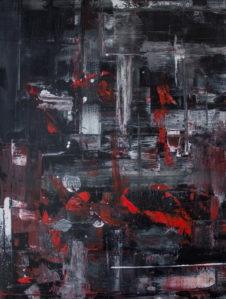 Paisaje urbano abstracto en rojo dinámico de Marloes Aerts