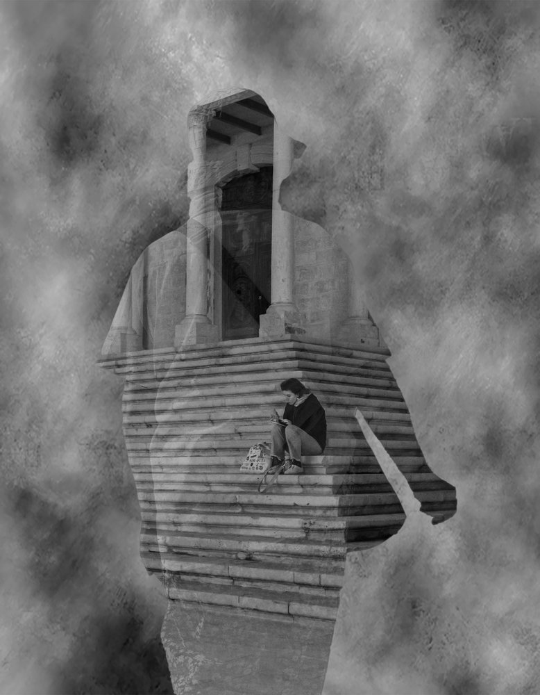 Contemplación en antiguos escalones de Martin Agius
