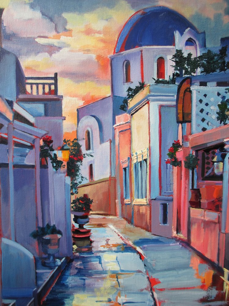 Calle del Atardecer de Santorini de Maxine Shore