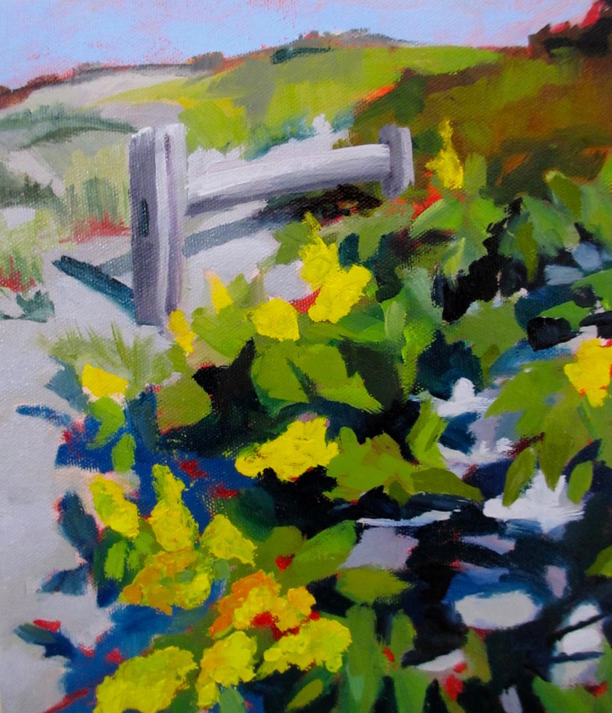 Camino soleado con flores amarillas de Maxine Shore