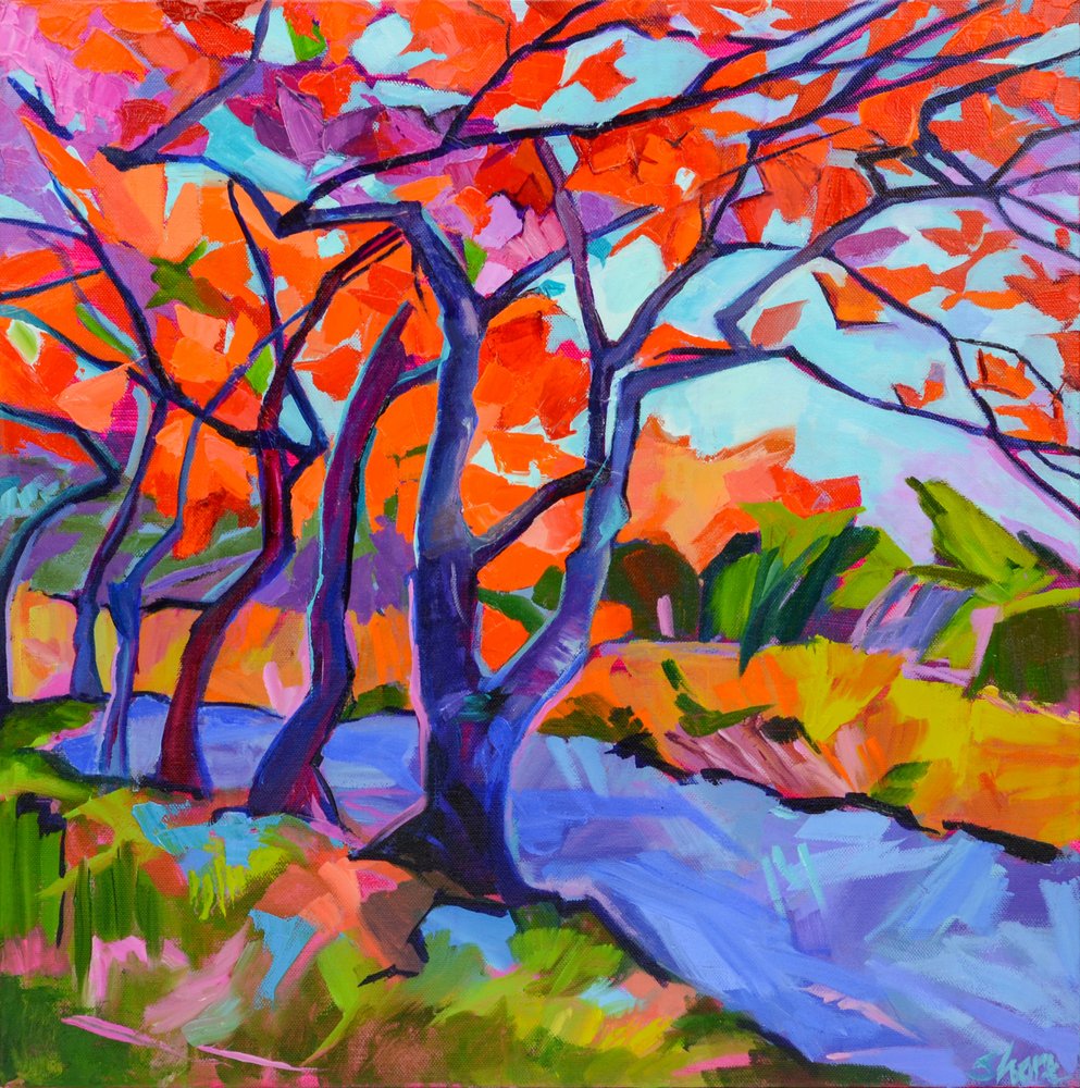 Árboles otoñales llenos de color de Maxine Shore