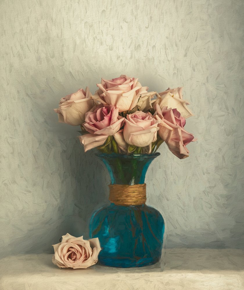 Naturaleza muerta con rosas de color rosa pálido de May G
