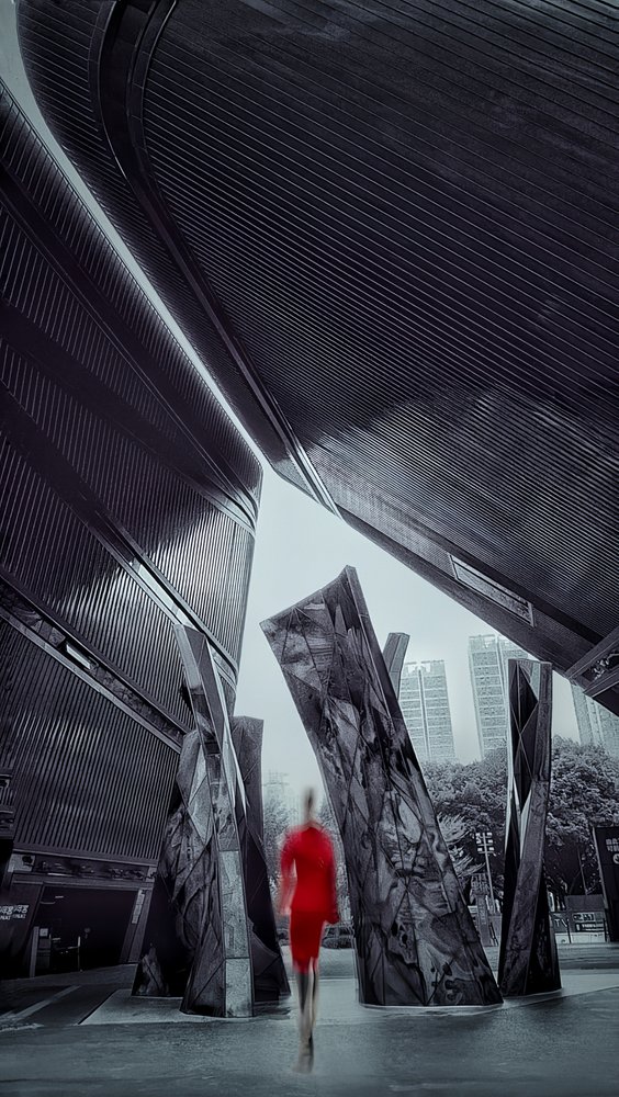 Paseo por la ciudad del vestido rojo de Molly Fu APA
