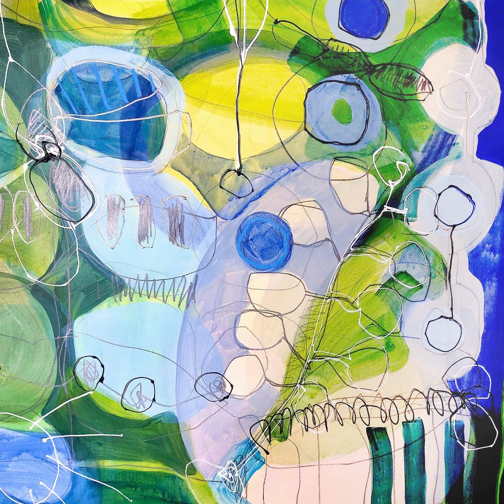 Abstracto dinámico en verde y azul de Monika Riethmueller