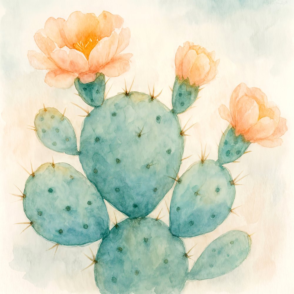 Cactus en flor pintado en acuarela de Natalie Bruns