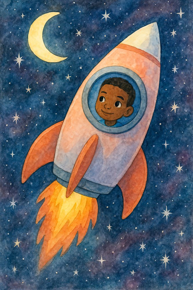 Un cohete infantil surcando el espacio de Natalie Bruns