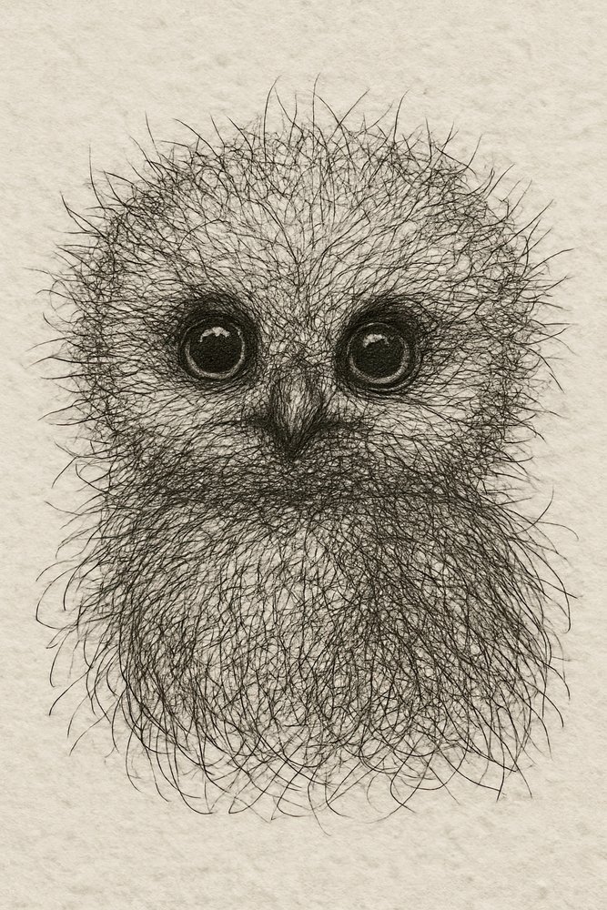 Un búho bebé muy mono y peludo de Natalie Bruns