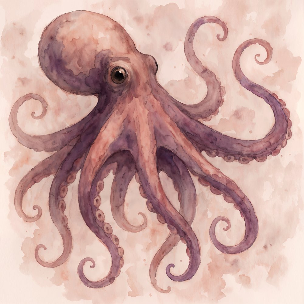 Un elegante pulpo pintado en acuarela de Natalie Bruns