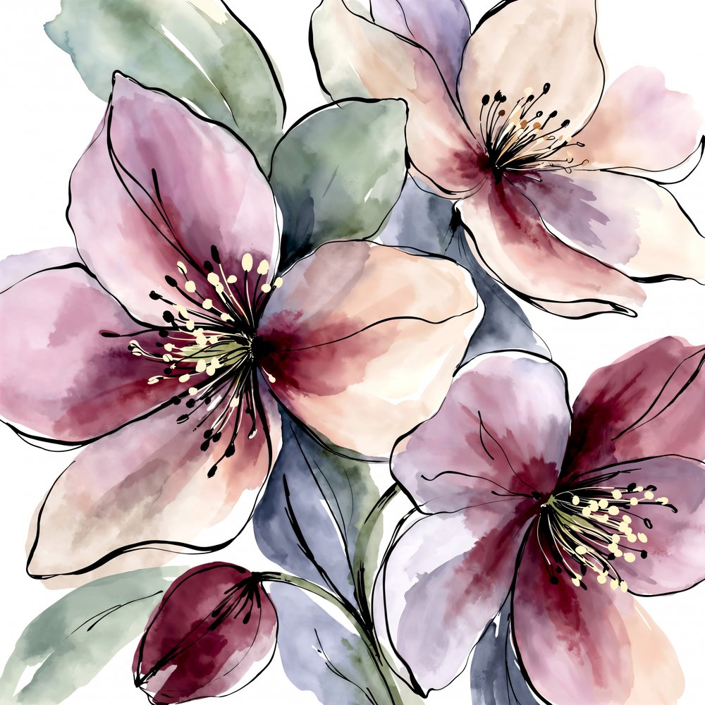Flores en acuarela rosa de Natalie Bruns