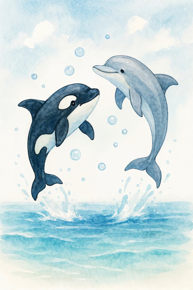 Delfín juguetón y orca de Natalie Bruns
