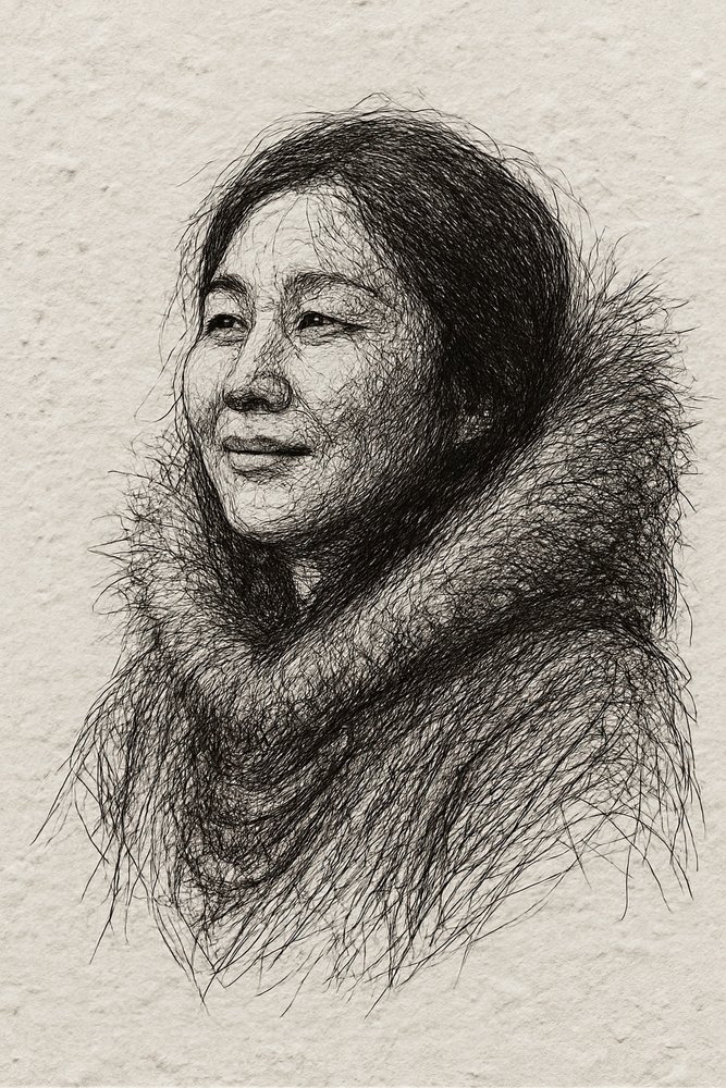 Mujer sonriente con abrigo de piel de Natalie Bruns