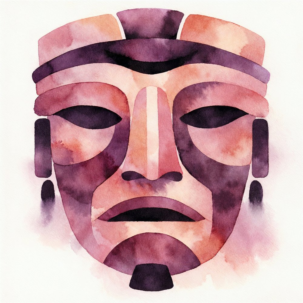 Máscara tribal en acuarela de Natalie Bruns