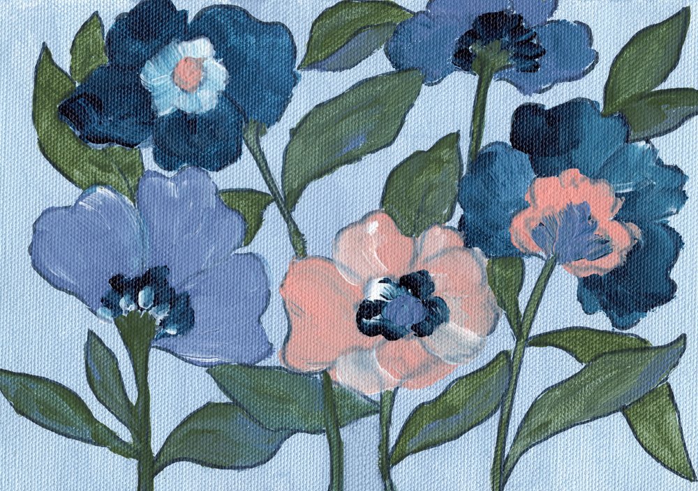 Flores azules y melocotón de Nikita Jariwala