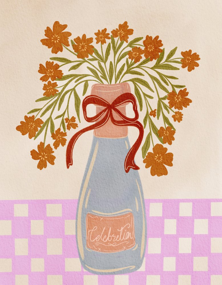 Botella de champán con motivos florales festivos de Nikita Jariwala