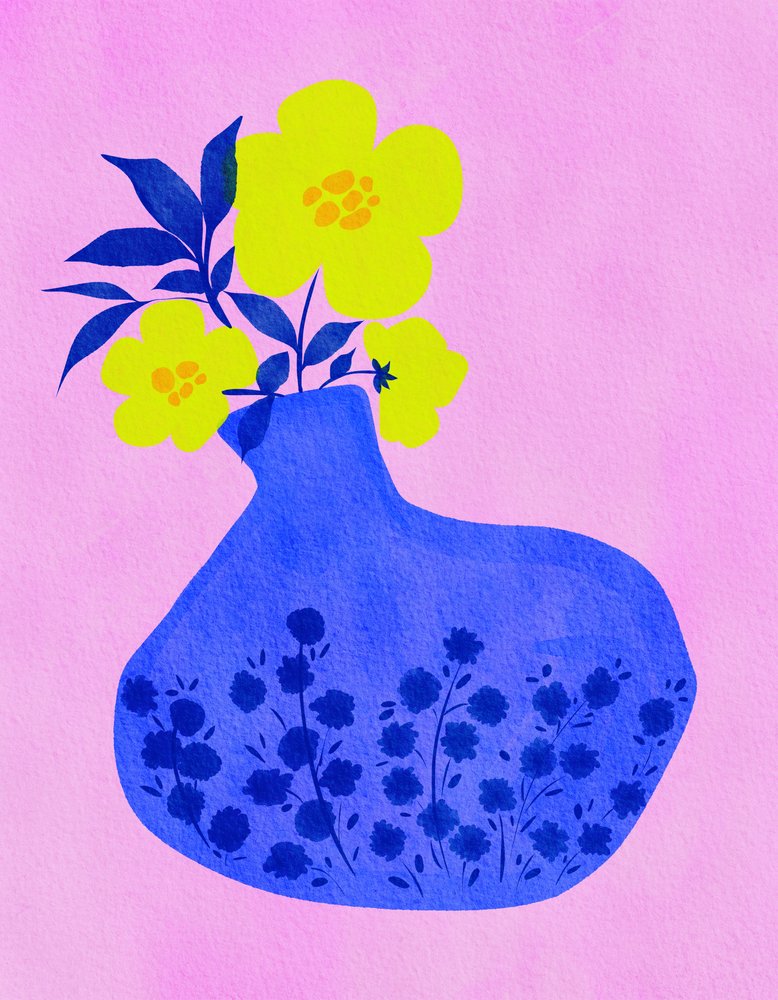 Jarrón azul «Vibrant Blooms» de Nikita Jariwala