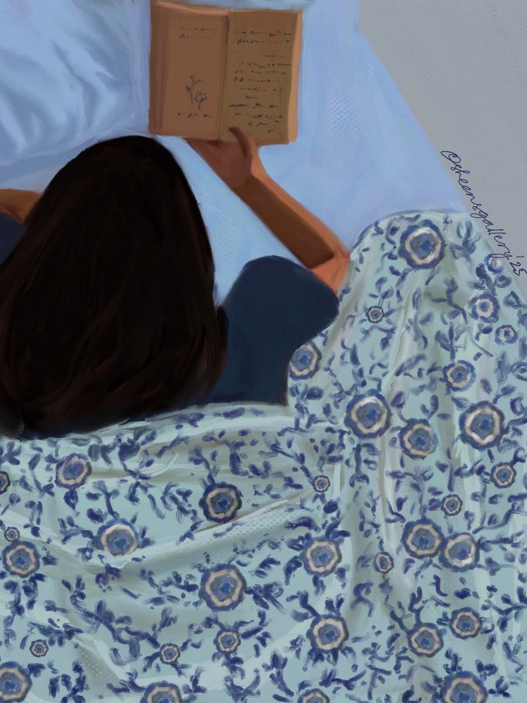 Acogedora lectura en la cama de Osheensgallery