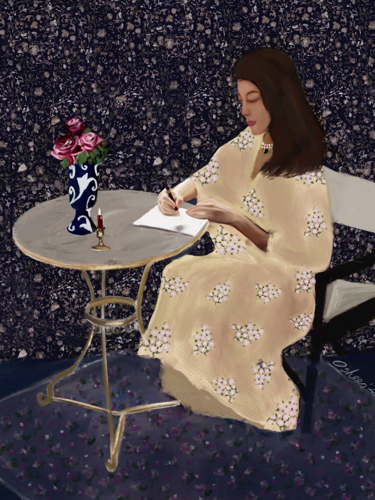 Elegante mujer escribiendo de Osheensgallery