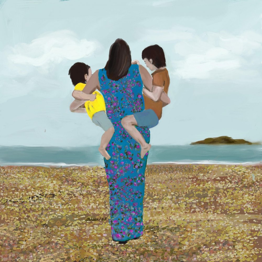 Madre e hijos en la playa de Osheensgallery