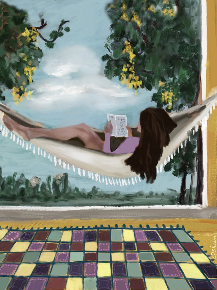Lectura tranquila al aire libre de Osheensgallery