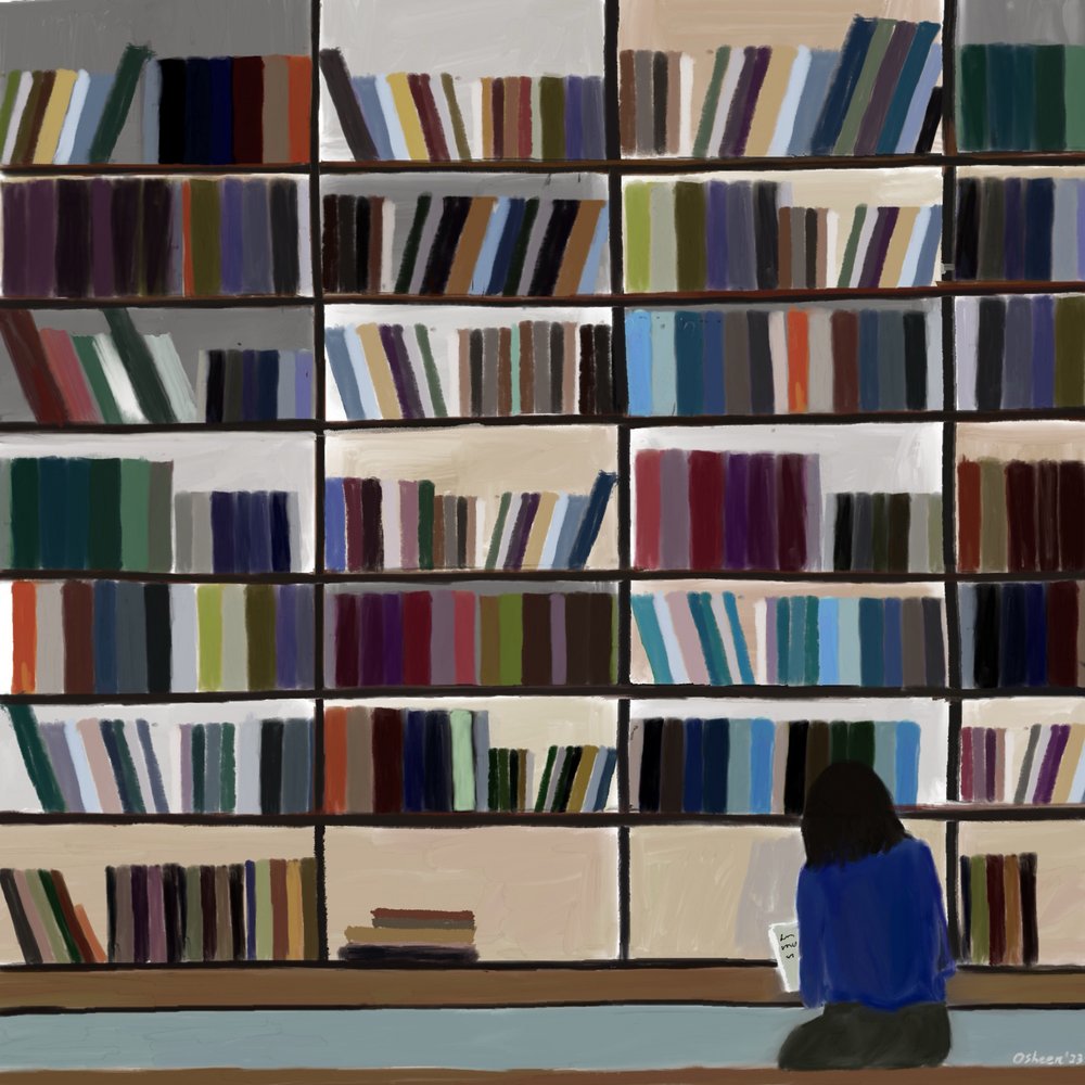 Lectura tranquila en la biblioteca de Osheensgallery
