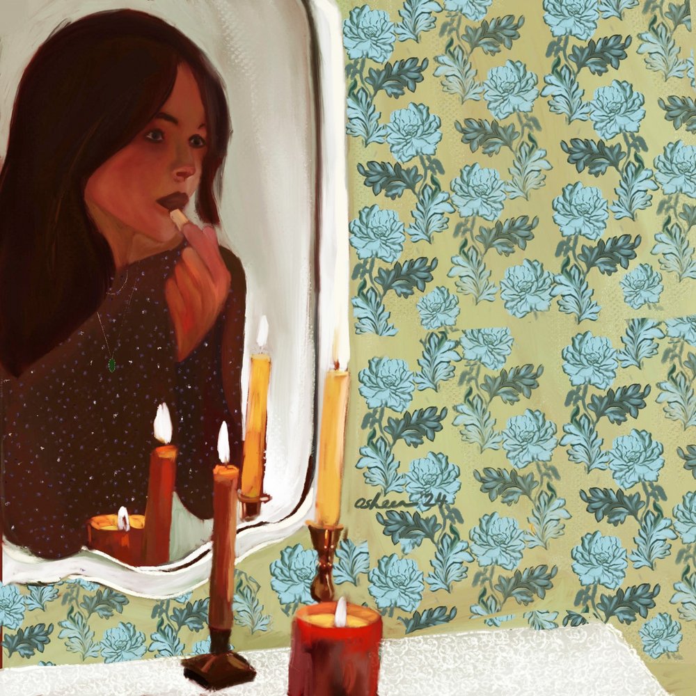 Reflexión de una mujer a la luz de las velas de Osheensgallery